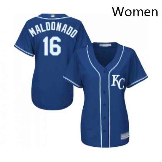 Womens Kansas City Royals 16 Martin Maldonado Replica Blue Alternate 2 Cool Base Baseball Jersey